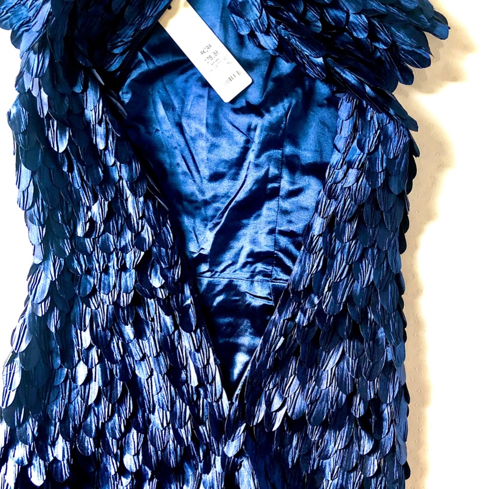 NWT Akira X Ammo The Leafette--Navy Feathered Cocktail Dress, Size S - Picture 4 of 11